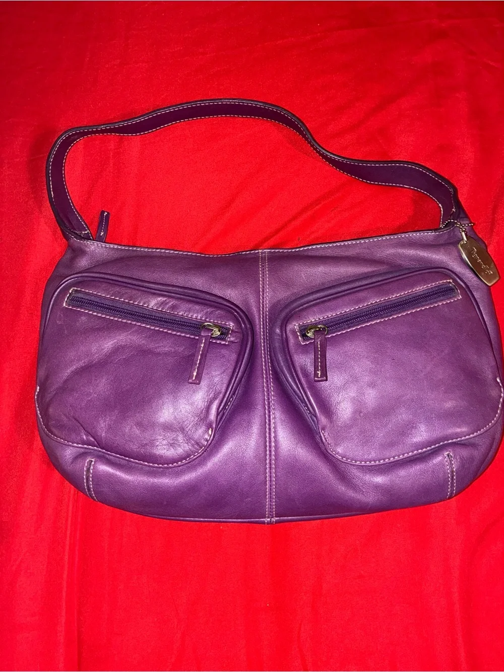 Tignanello Purple Leather Hobo Shoulder Bag